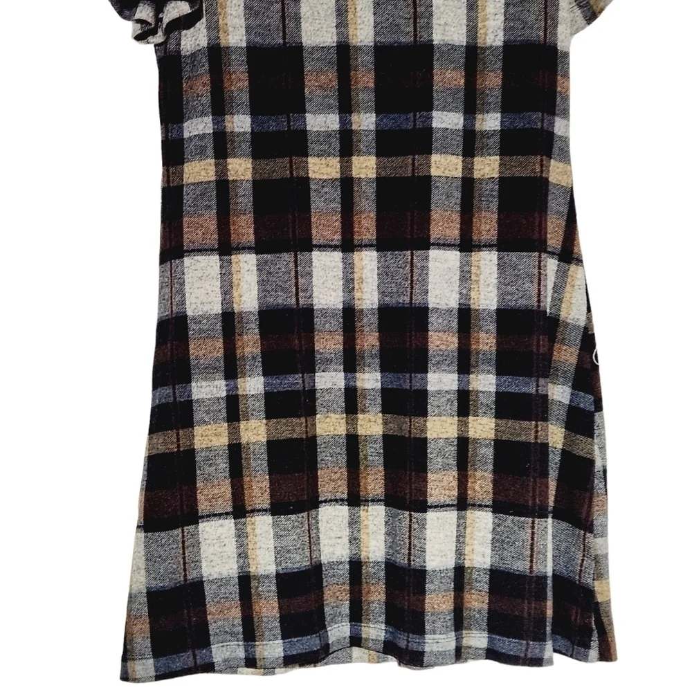 𝅺LA Nouvelle Renaissancela Brown Plaid Print Cowl Neck Sweater Dress Size: M